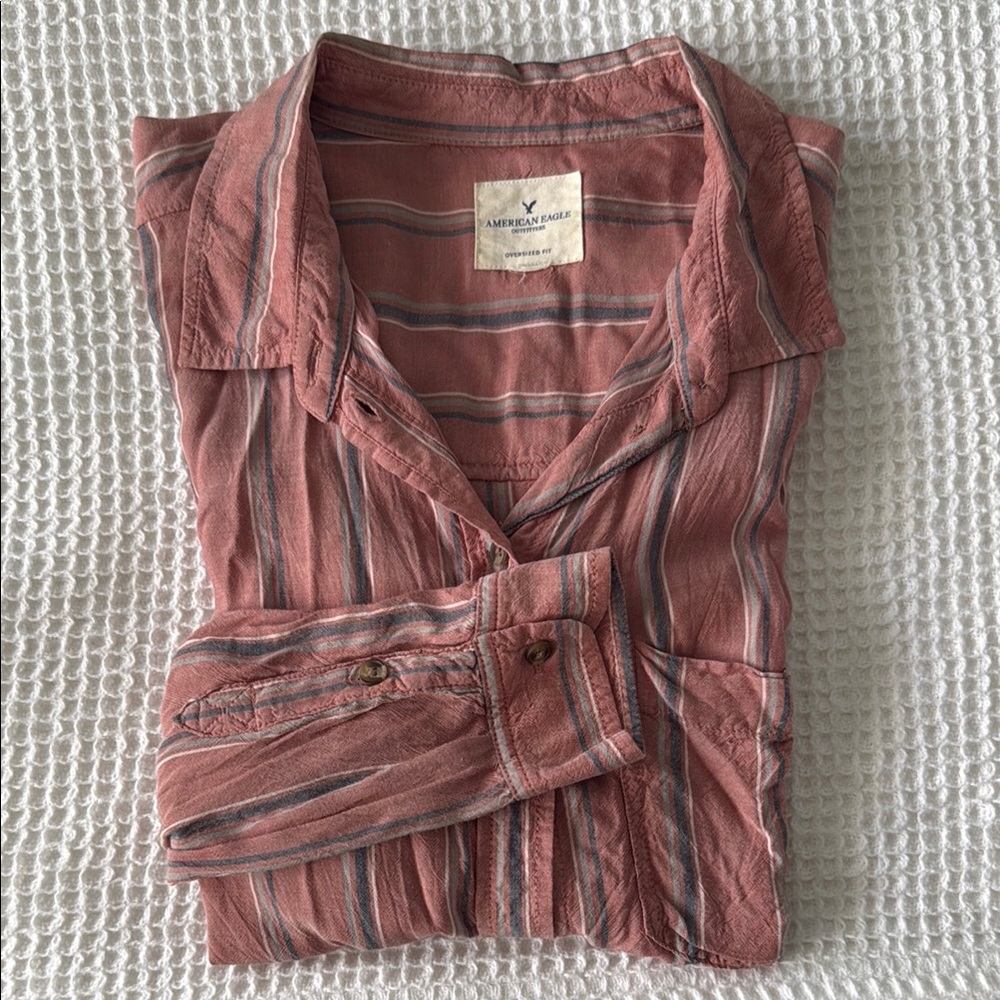 Oversized Boyfriend Fit Striped Button-Up Shirt
